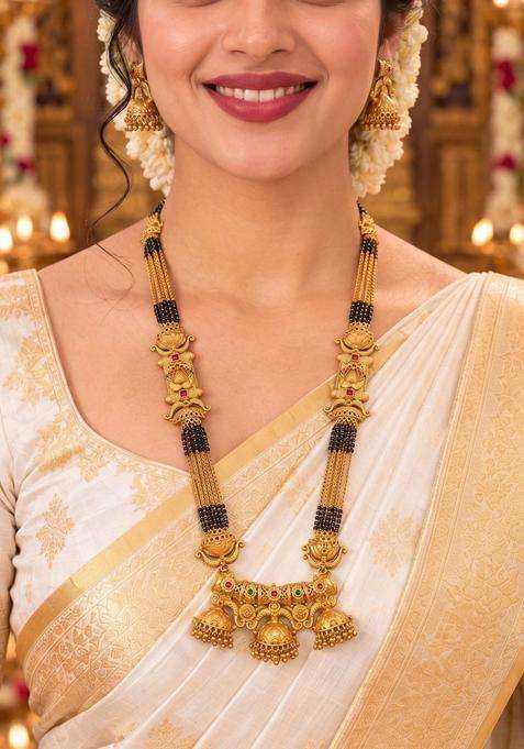 Set of 2 Gold-Plated Temple Stone Studded & Beaded Necklace and Earrings for Women | Traditional Temple Jewellery for Wedding & Festive Wear | Gift for Her