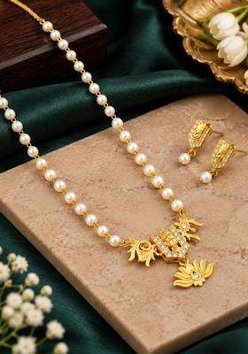 Cubic Zirconia & Pearls Beaded Jewellery Set for Women | Traditional Temple Jewellery for Wedding & Festive Wear | Gift for Her