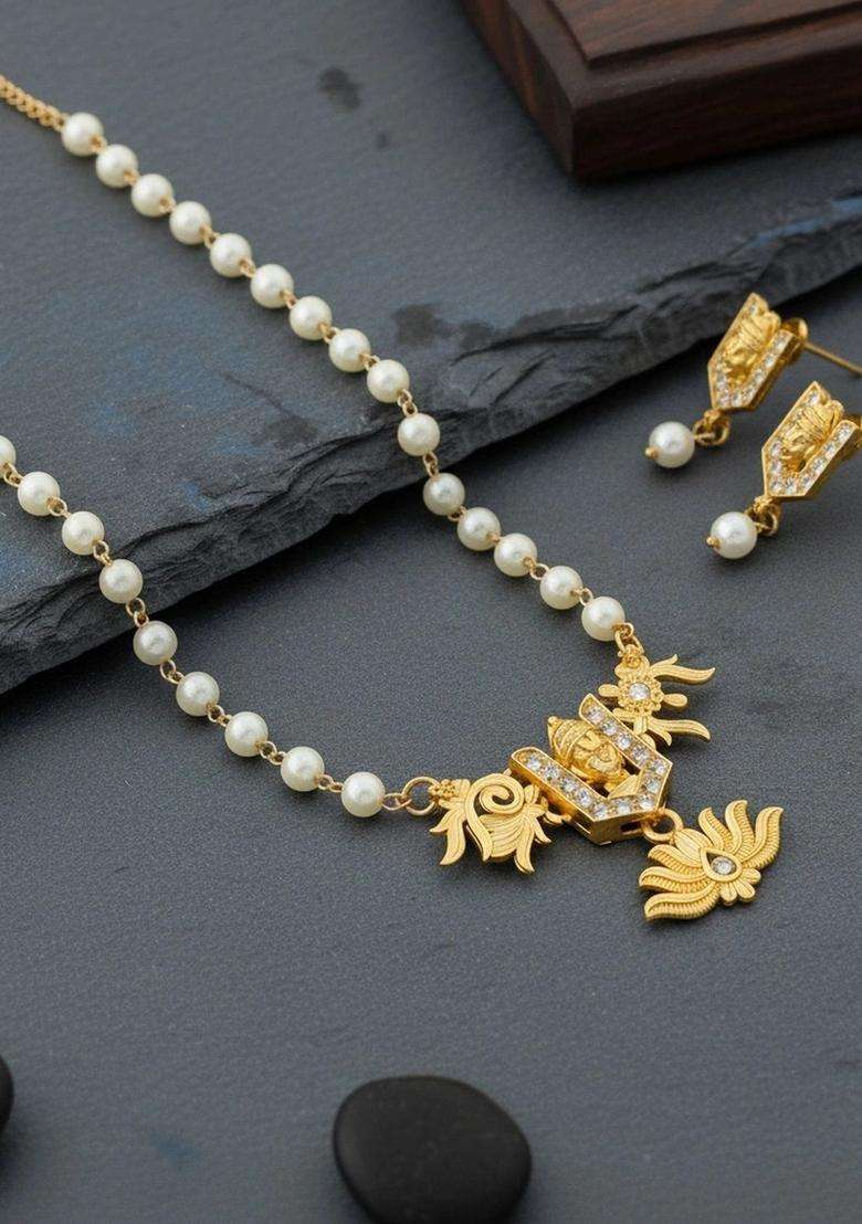 Cubic Zirconia & Pearls Beaded Jewellery Set for Women | Traditional Temple Jewellery for Wedding & Festive Wear | Gift for Her - Indya