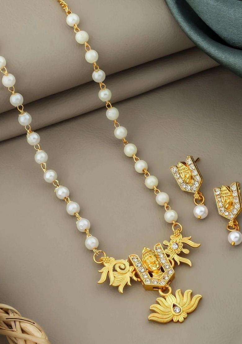 Cubic Zirconia & Pearls Beaded Jewellery Set for Women | Traditional Temple Jewellery for Wedding & Festive Wear | Gift for Her - Indya