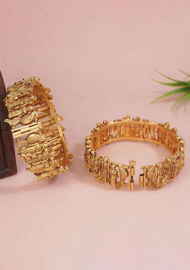 Set of 2 Gold-Plated Temple Bangles for Women | Traditional Temple Jewellery for Wedding & Festive Wear | Gift for Her - Indya