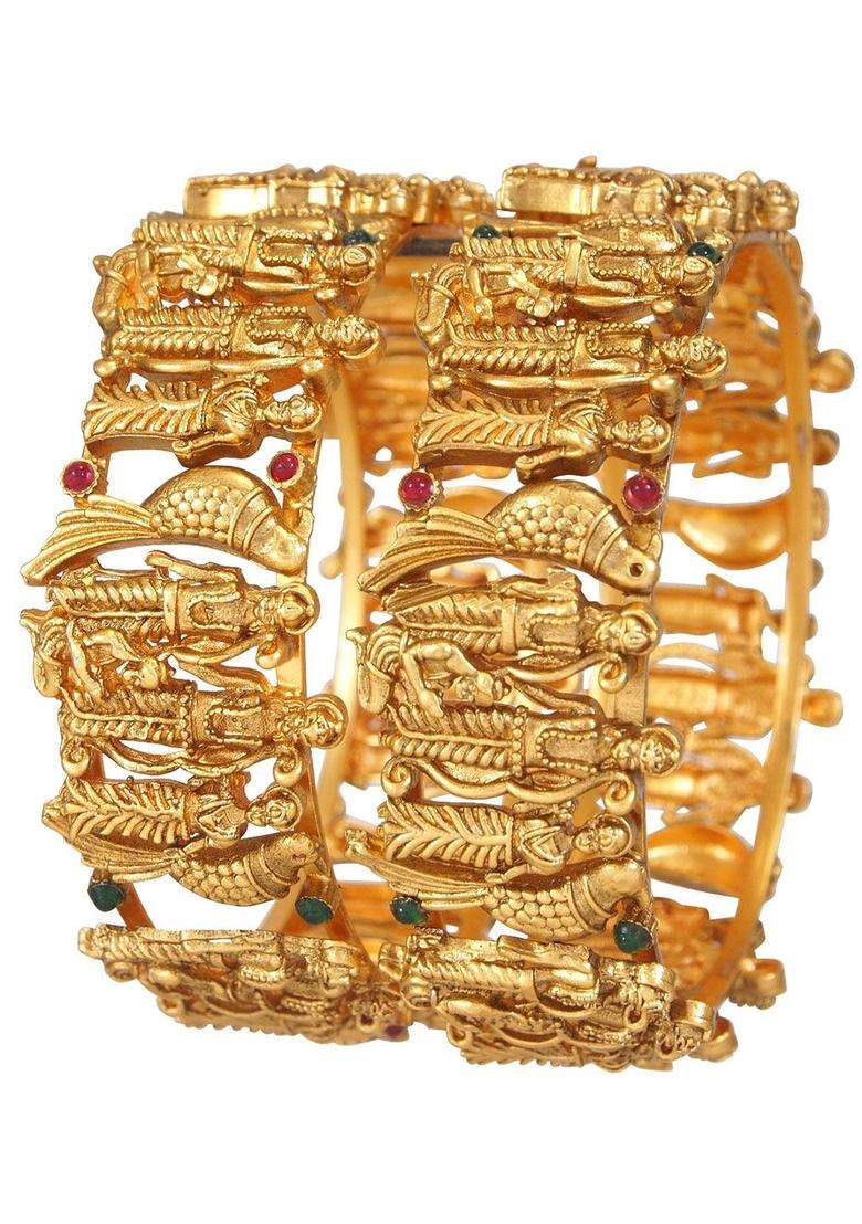 Set of 2 Gold-Plated Temple Bangles for Women | Traditional Temple Jewellery for Wedding & Festive Wear | Gift for Her - Indya