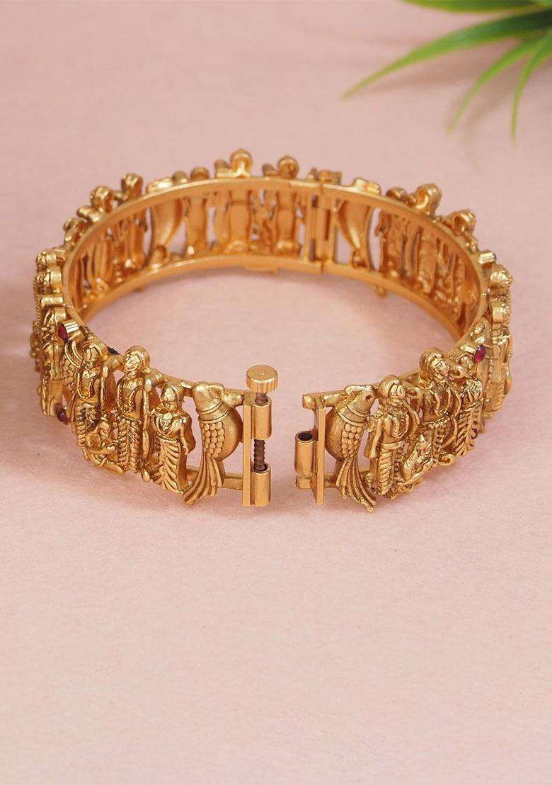 Set of 2 Gold-Plated Temple Bangles for Women | Traditional Temple Jewellery for Wedding & Festive Wear | Gift for Her - Indya