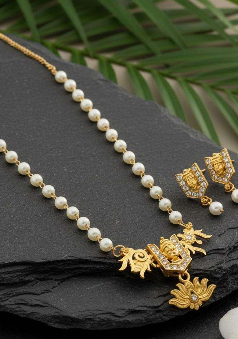 Gold-Plated Necklace with CZ Stone for Women | Traditional Temple Jewellery for Wedding & Festive Wear | Gift for Her - Indya