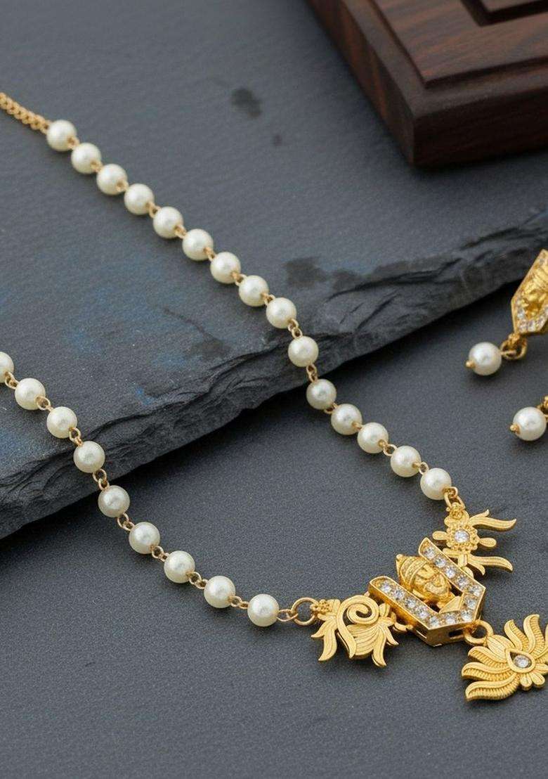 Gold-Plated Necklace with CZ Stone for Women | Traditional Temple Jewellery for Wedding & Festive Wear | Gift for Her - Indya