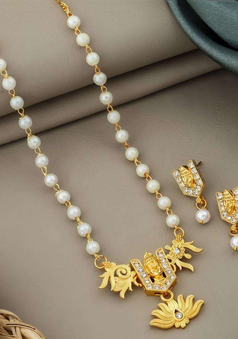 Gold-Plated Necklace with CZ Stone for Women | Traditional Temple Jewellery for Wedding & Festive Wear | Gift for Her - Indya