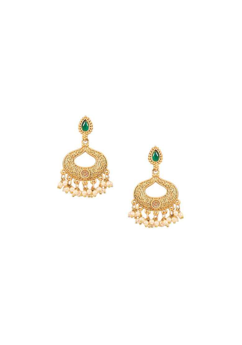 Gold-Plated Artificial Stones Studded & Beaded Temple Long Necklace Set for Women | Traditional Temple Jewellery for Wedding & Festive Wear | Gift for Her - Indya