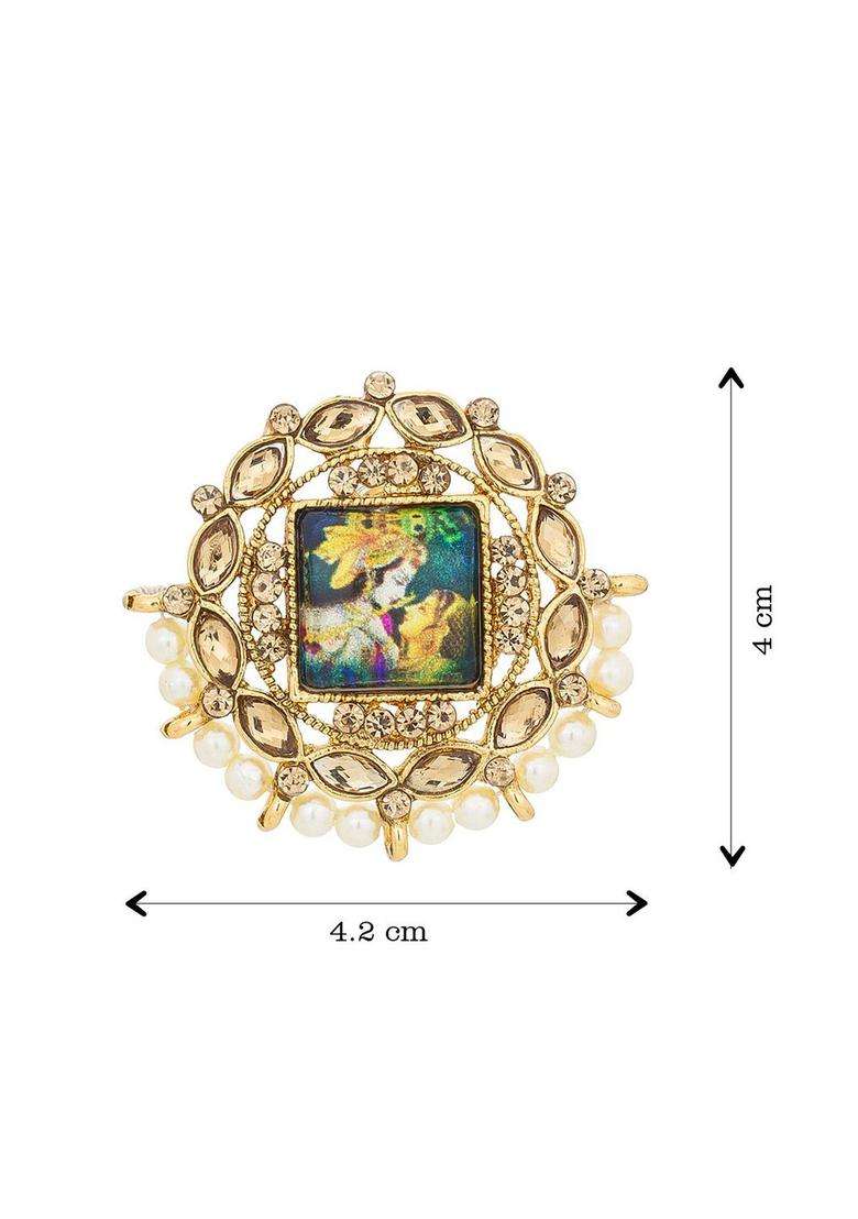 Gold-Plated Kundan Studded & Pearls Beaded Square Photo Design Temple Studs for Women | Traditional Temple Jewellery for Wedding & Festive Wear | Gift for Her - Indya
