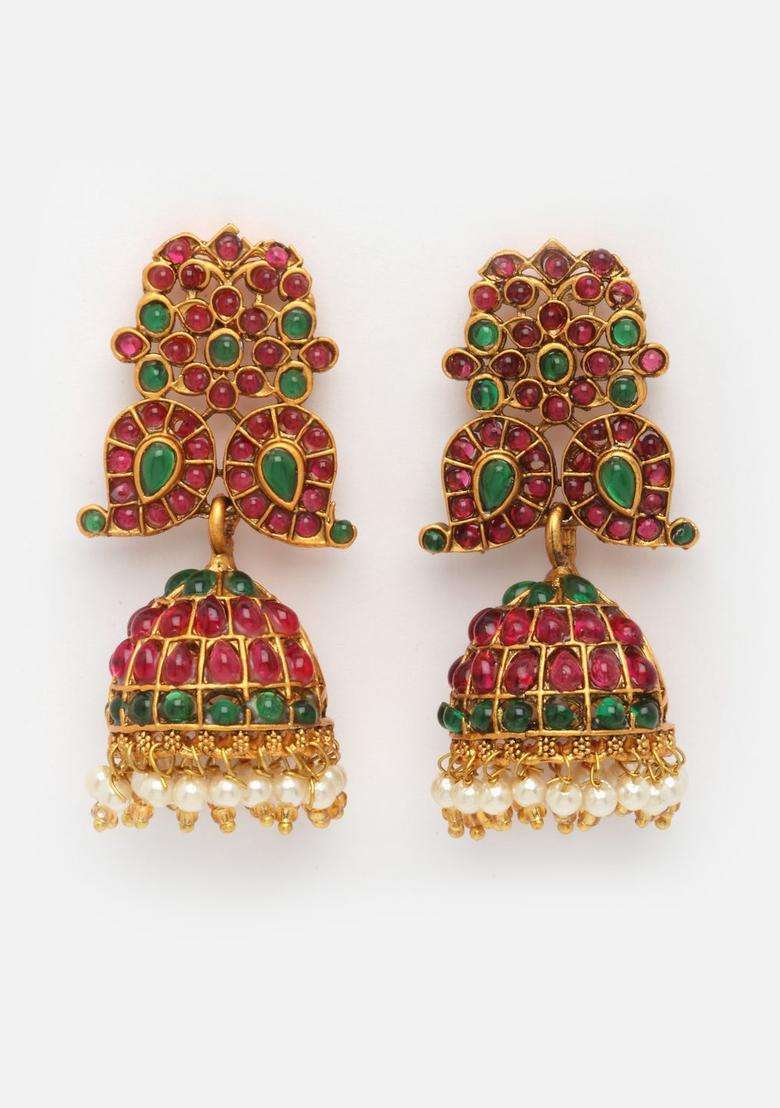 Red Gold-Plated Temple Stones Studded Jewellery Set for Women | Traditional Temple Jewellery for Wedding & Festive Wear | Gift for Her - Indya