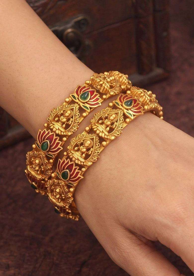 Gold-Plated Temple Stone Studded & Beaded Bangle for Women | Traditional Temple Jewellery for Wedding & Festive Wear | Gift for Her - Indya