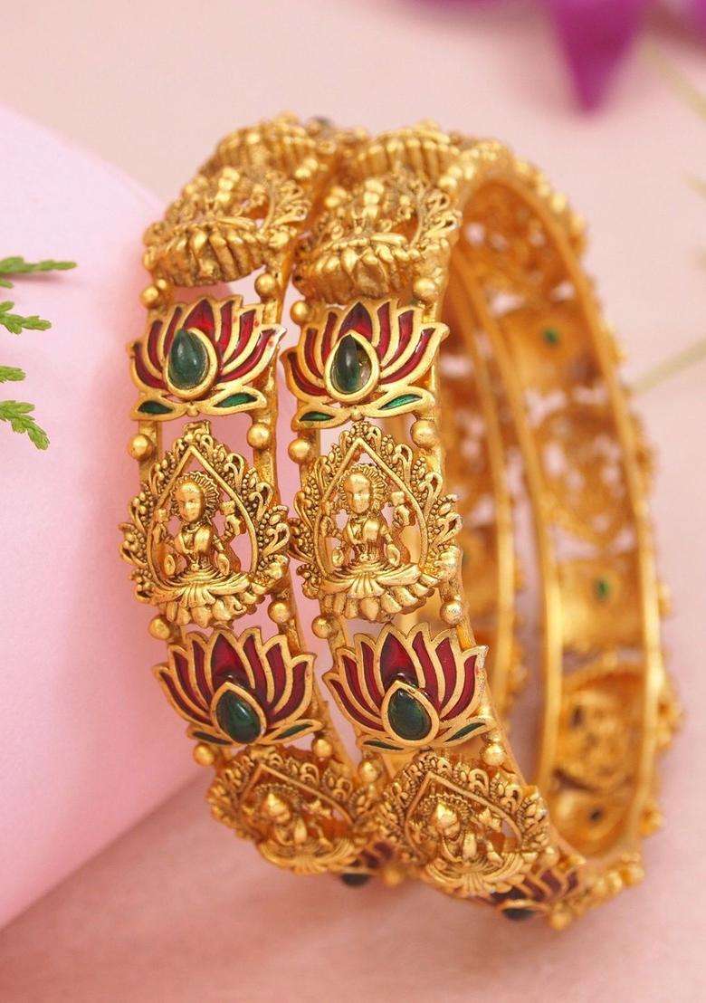 Gold-Plated Temple Stone Studded & Beaded Bangle for Women | Traditional Temple Jewellery for Wedding & Festive Wear | Gift for Her - Indya