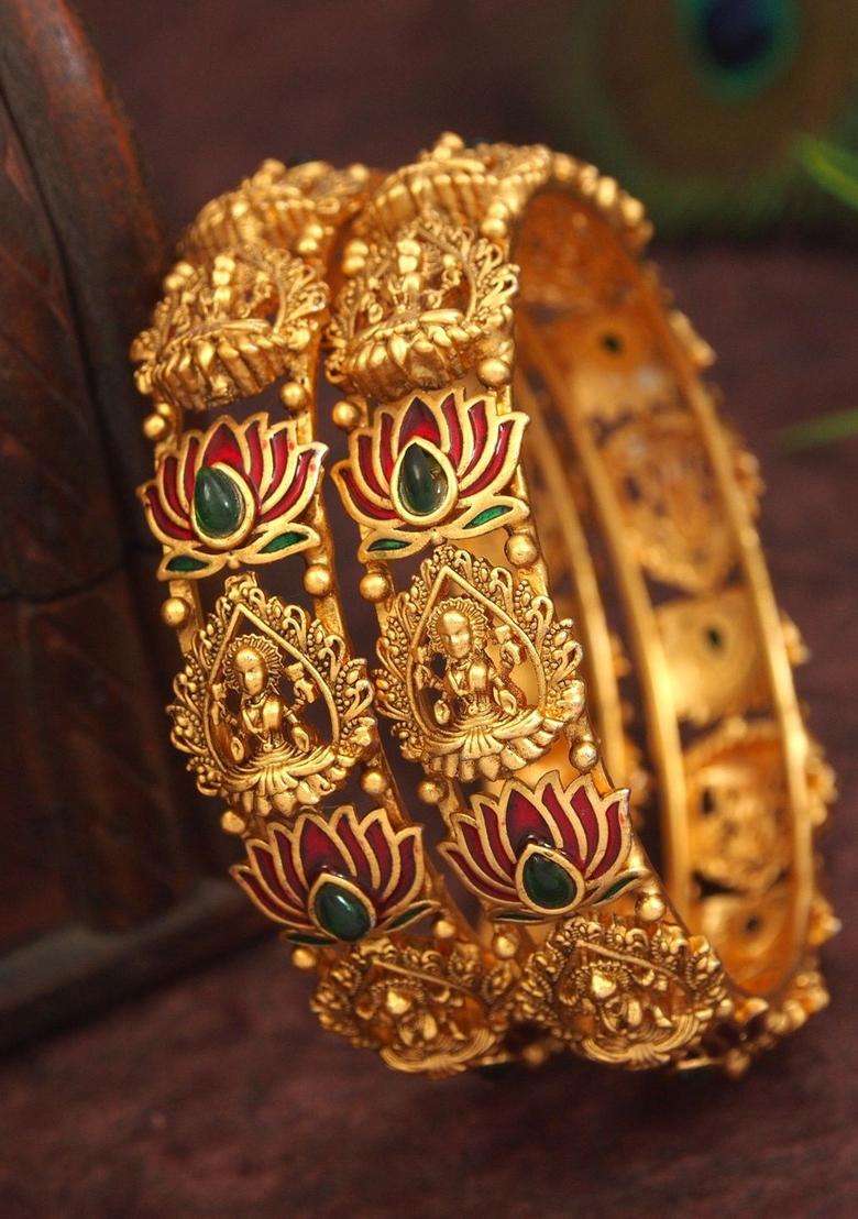 Gold-Plated Temple Stone Studded & Beaded Bangle for Women | Traditional Temple Jewellery for Wedding & Festive Wear | Gift for Her - Indya