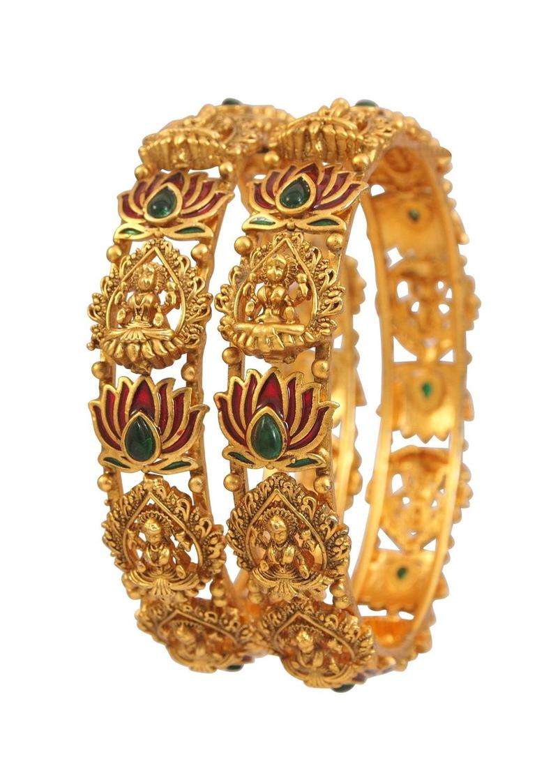 Gold-Plated Temple Stone Studded & Beaded Bangle for Women | Traditional Temple Jewellery for Wedding & Festive Wear | Gift for Her - Indya