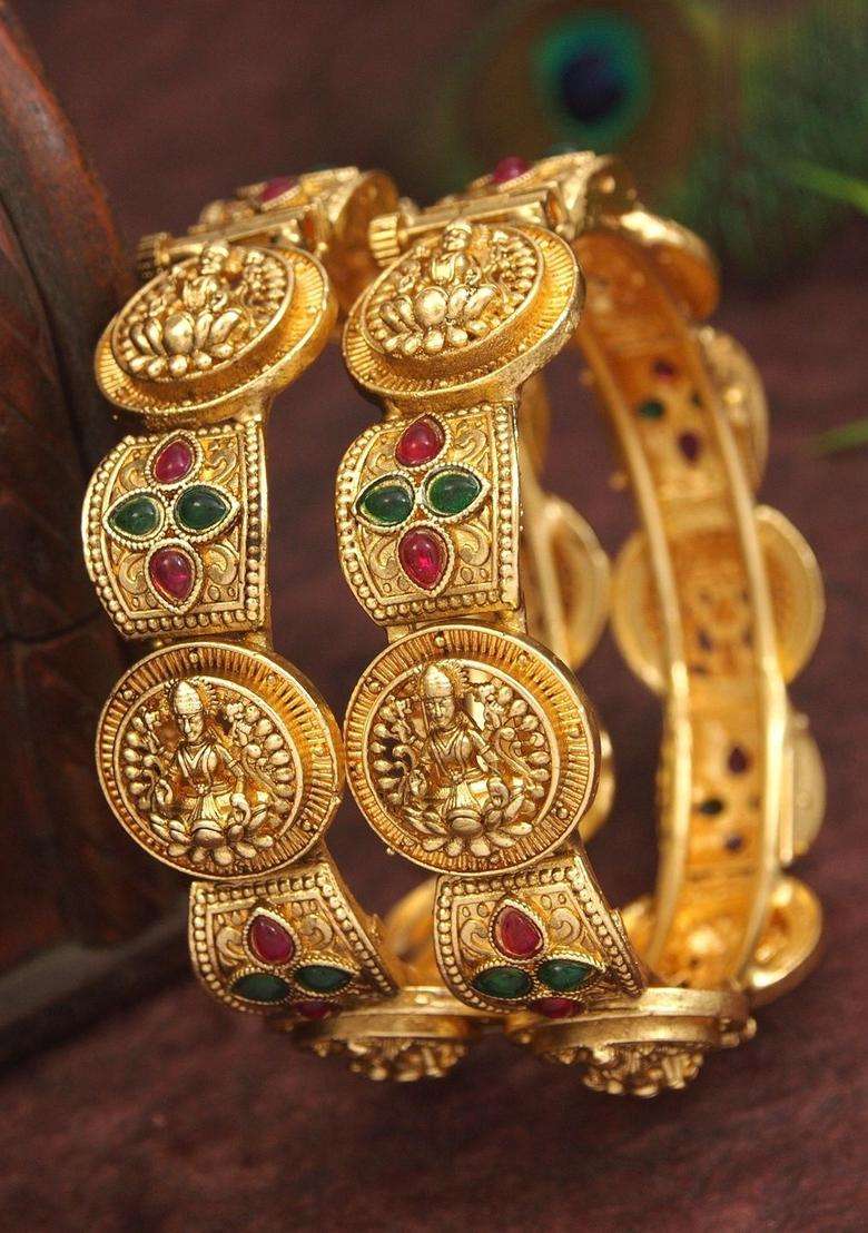 Gold-Plated Temple Stone Studded & Beaded Bangle for Women | Traditional Temple Jewellery for Wedding & Festive Wear | Gift for Her - Indya
