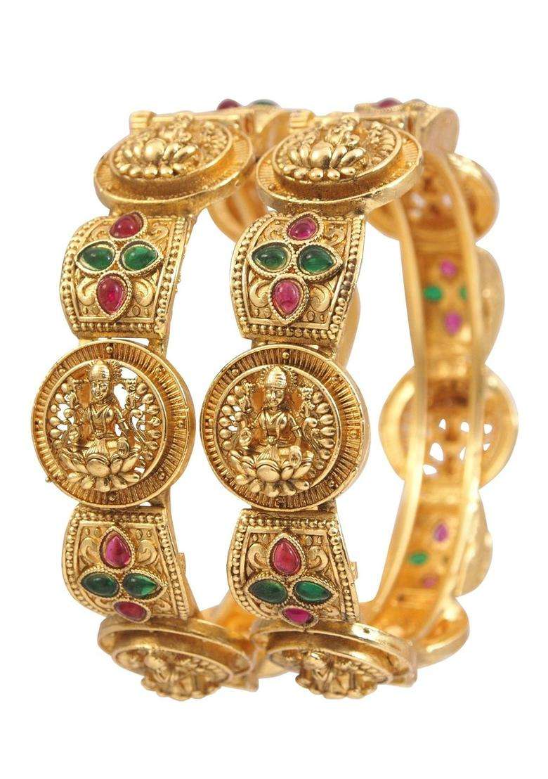 Gold-Plated Temple Stone Studded & Beaded Bangle for Women | Traditional Temple Jewellery for Wedding & Festive Wear | Gift for Her - Indya