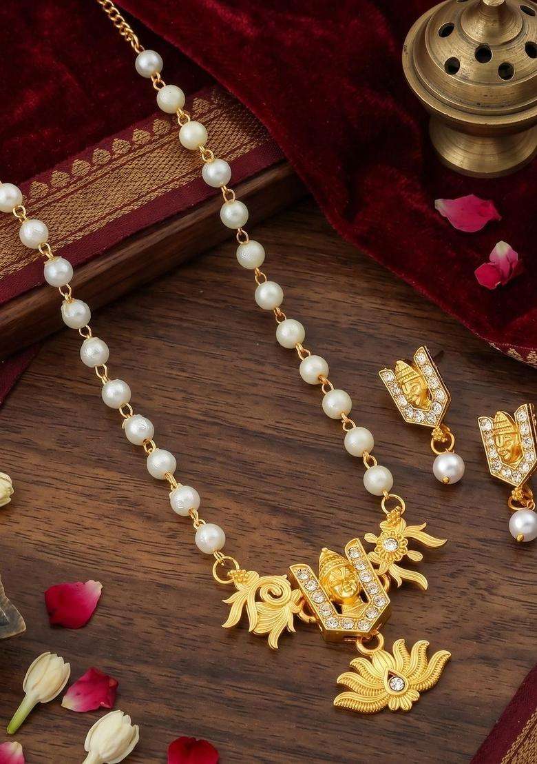 Gold-Plated Temple Necklace with CZ Stone for Women | Traditional Temple Jewellery for Wedding & Festive Wear | Gift for Her - Indya
