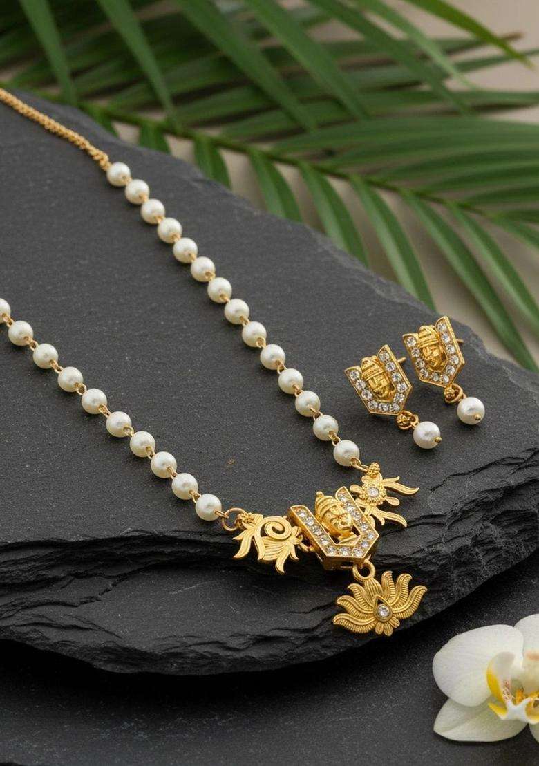 Gold-Plated Temple Necklace with CZ Stone for Women | Traditional Temple Jewellery for Wedding & Festive Wear | Gift for Her - Indya