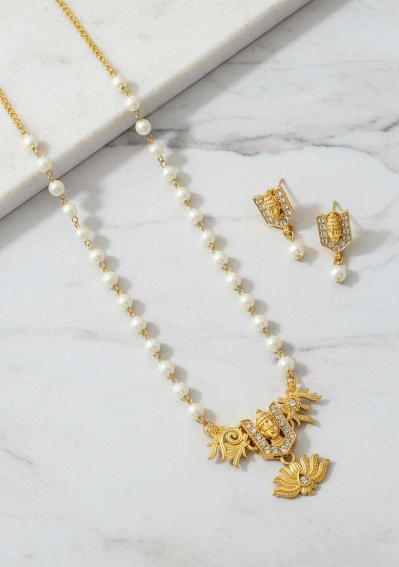 Gold-Plated Temple Necklace with CZ Stone for Women | Traditional Temple Jewellery for Wedding & Festive Wear | Gift for Her - Indya