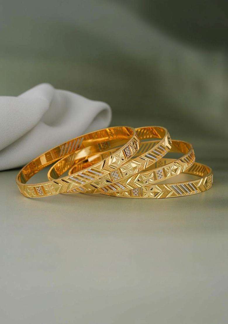 Set of 4 Gold-Plated Temple Bangles for Women | Traditional Temple Jewellery for Wedding & Festive Wear | Gift for Her - Indya