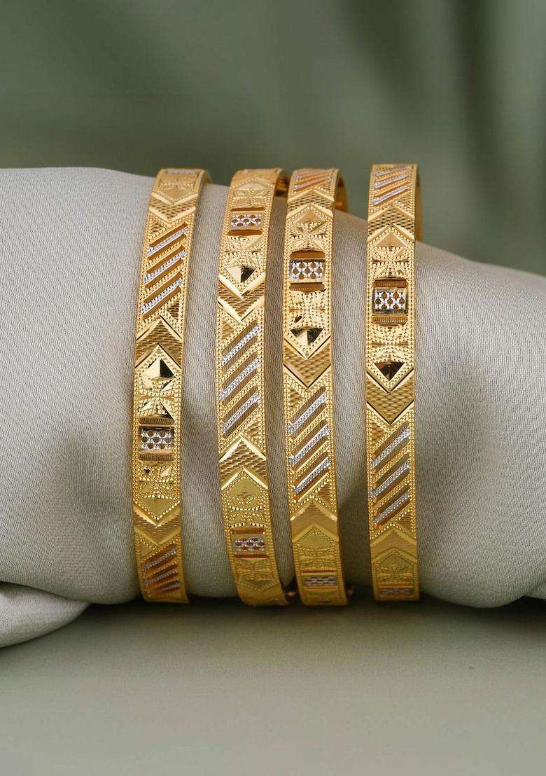 Set of 4 Gold-Plated Temple Bangles for Women | Traditional Temple Jewellery for Wedding & Festive Wear | Gift for Her - Indya