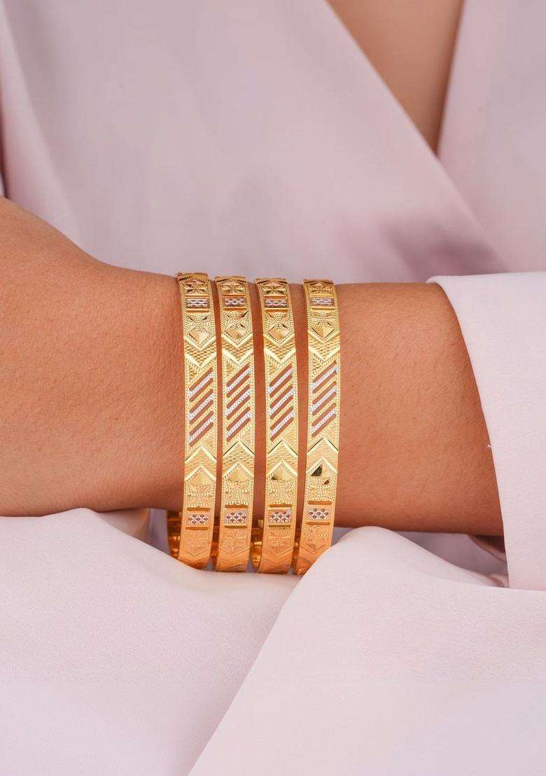 Set of 4 Gold-Plated Temple Bangles for Women | Traditional Temple Jewellery for Wedding & Festive Wear | Gift for Her - Indya