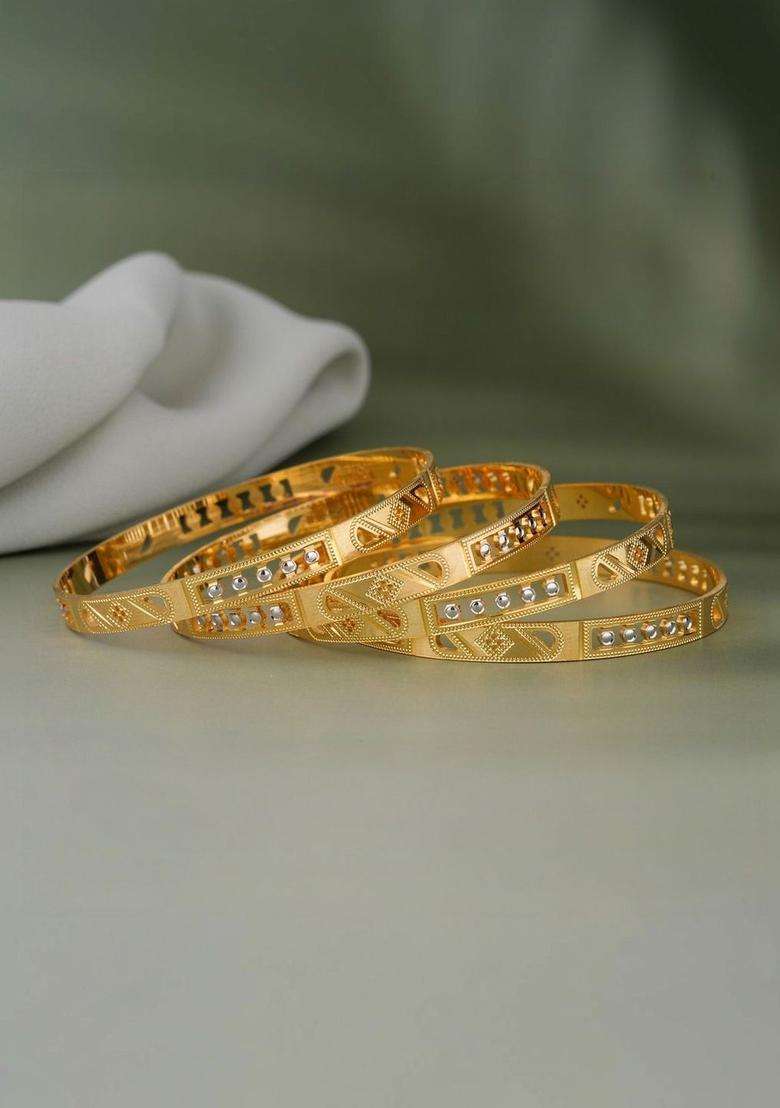 Set of 4 Gold-Plated Temple Bangles for Women | Traditional Temple Jewellery for Wedding & Festive Wear | Gift for Her - Indya