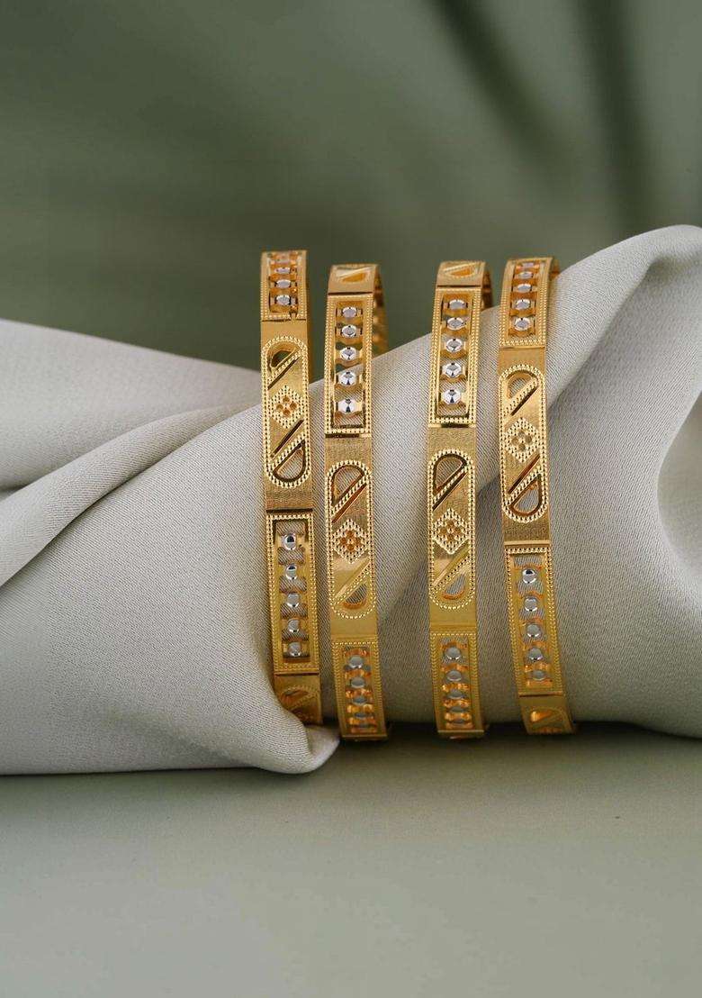 Set of 4 Gold-Plated Temple Bangles for Women | Traditional Temple Jewellery for Wedding & Festive Wear | Gift for Her - Indya