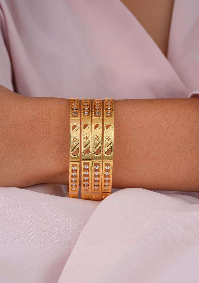 Set of 4 Gold-Plated Temple Bangles for Women | Traditional Temple Jewellery for Wedding & Festive Wear | Gift for Her - Indya