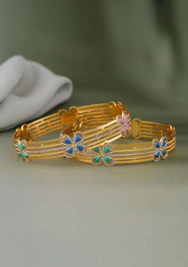 Set of 2 Gold-Plated Temple Bangles for Women | Traditional Temple Jewellery for Wedding & Festive Wear | Gift for Her - Indya