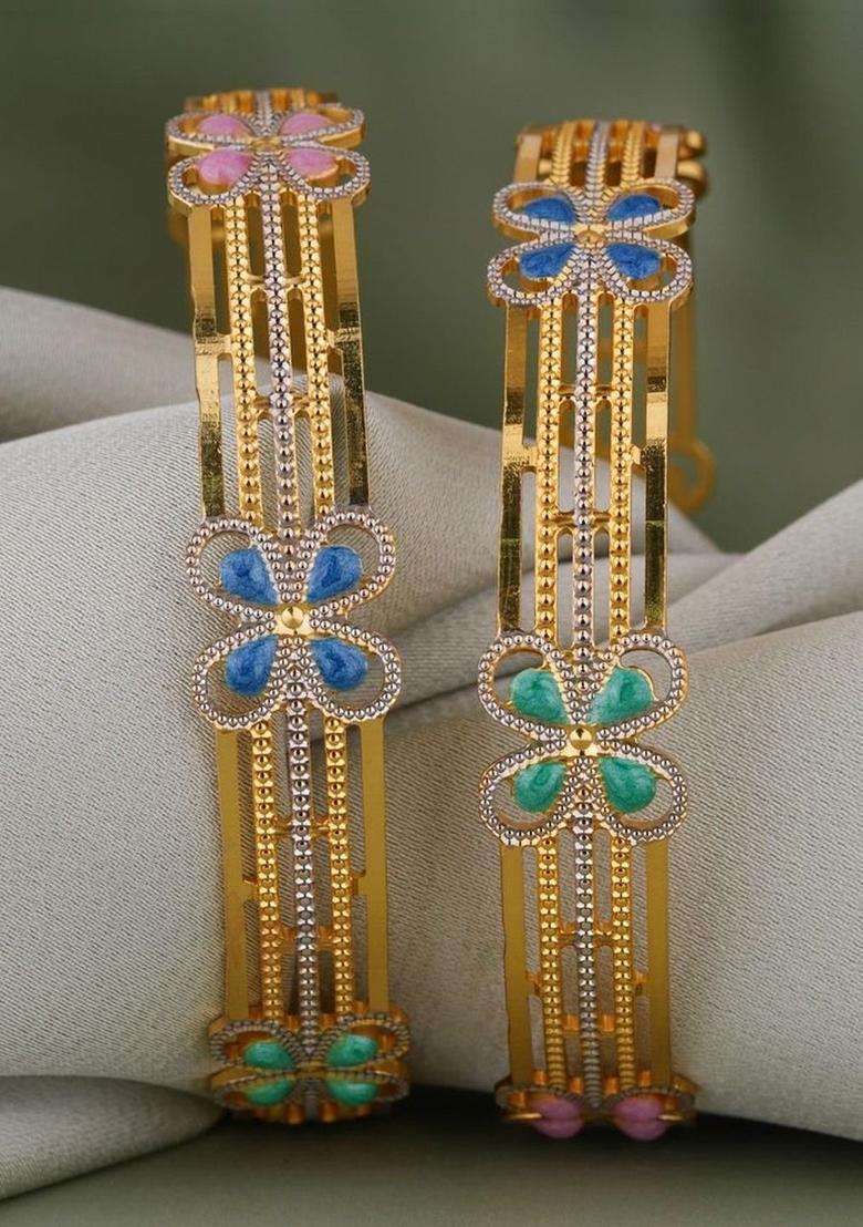 Set of 2 Gold-Plated Temple Bangles for Women | Traditional Temple Jewellery for Wedding & Festive Wear | Gift for Her - Indya