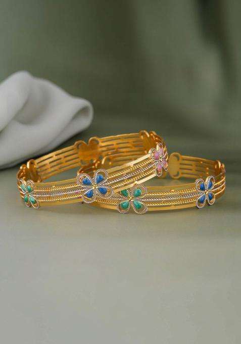 Set of 2 Gold-Plated Temple Bangles for Women | Traditional Temple Jewellery for Wedding & Festive Wear | Gift for Her