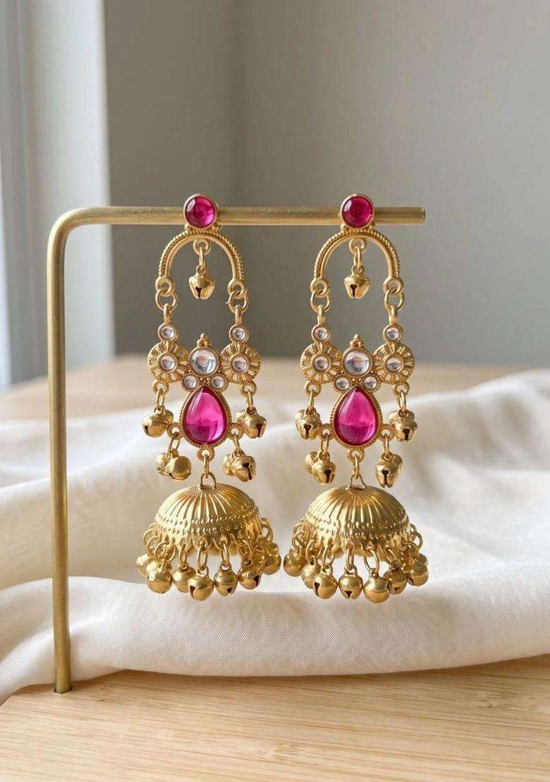 Gold-Plated Teardrop Shaped Jhumkas Earrings for Women | Traditional Temple Jewellery for Wedding & Festive Wear | Gift for Her - Indya