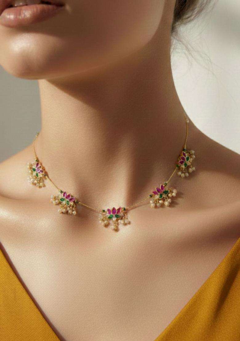 Gold-Plated Temple Necklace with CZ Stone for Women | Traditional Temple Jewellery for Wedding & Festive Wear | Gift for Her - Indya