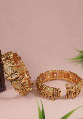 Set of 2 Gold-Plated Temple Bangles for Women | Traditional Temple Jewellery for Wedding & Festive Wear | Gift for Her