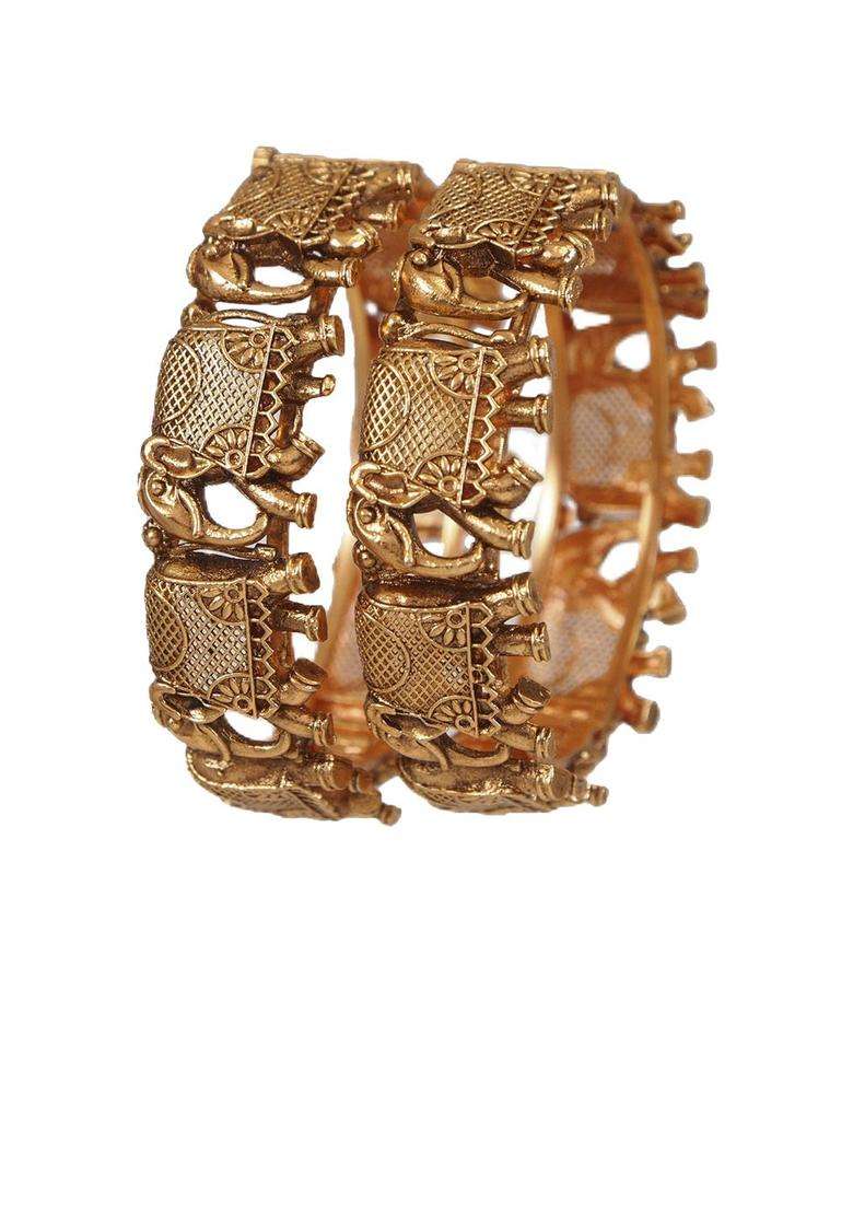 Set of 2 Gold-Plated Temple Bangles for Women | Traditional Temple Jewellery for Wedding & Festive Wear | Gift for Her - Indya