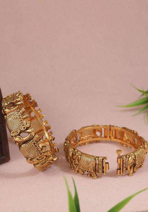 Set of 2 Gold-Plated Temple Bangles for Women | Traditional Temple Jewellery for Wedding & Festive Wear | Gift for Her