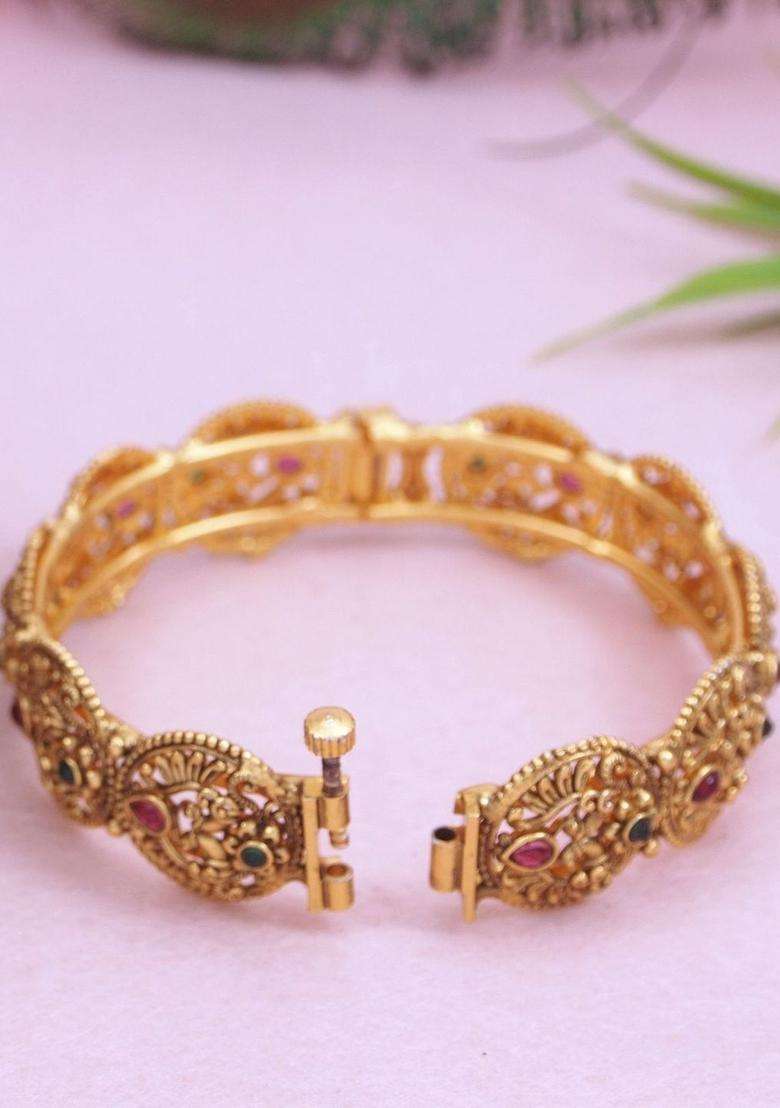 Set of 2 Gold-Plated Stones-Studded Bangle for Women | Traditional Temple Jewellery for Wedding & Festive Wear | Gift for Her - Indya