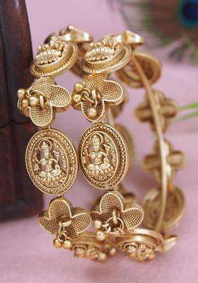 Set of 2 Gold-Plated Stone Studded Bangles for Women | Traditional Temple Jewellery for Wedding & Festive Wear | Gift for Her