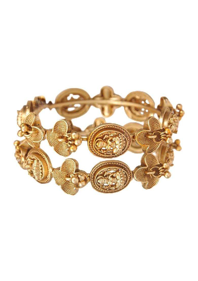 Set of 2 Gold-Plated Stone Studded Bangles for Women | Traditional Temple Jewellery for Wedding & Festive Wear | Gift for Her - Indya