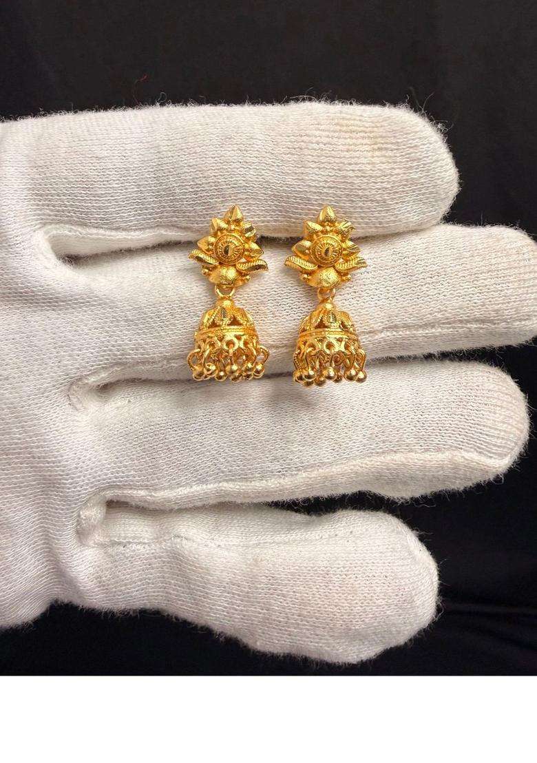 Gold-Plated Floral Jhumkas Earrings for Women | Traditional Temple Jewellery for Wedding & Festive Wear | Gift for Her - Indya