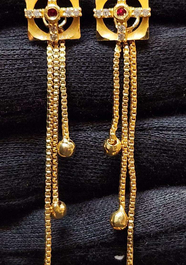 Gold-Plated Crystals Studded Temple Square Drop Earrings for Women | Traditional Temple Jewellery for Wedding & Festive Wear | Gift for Her - Indya