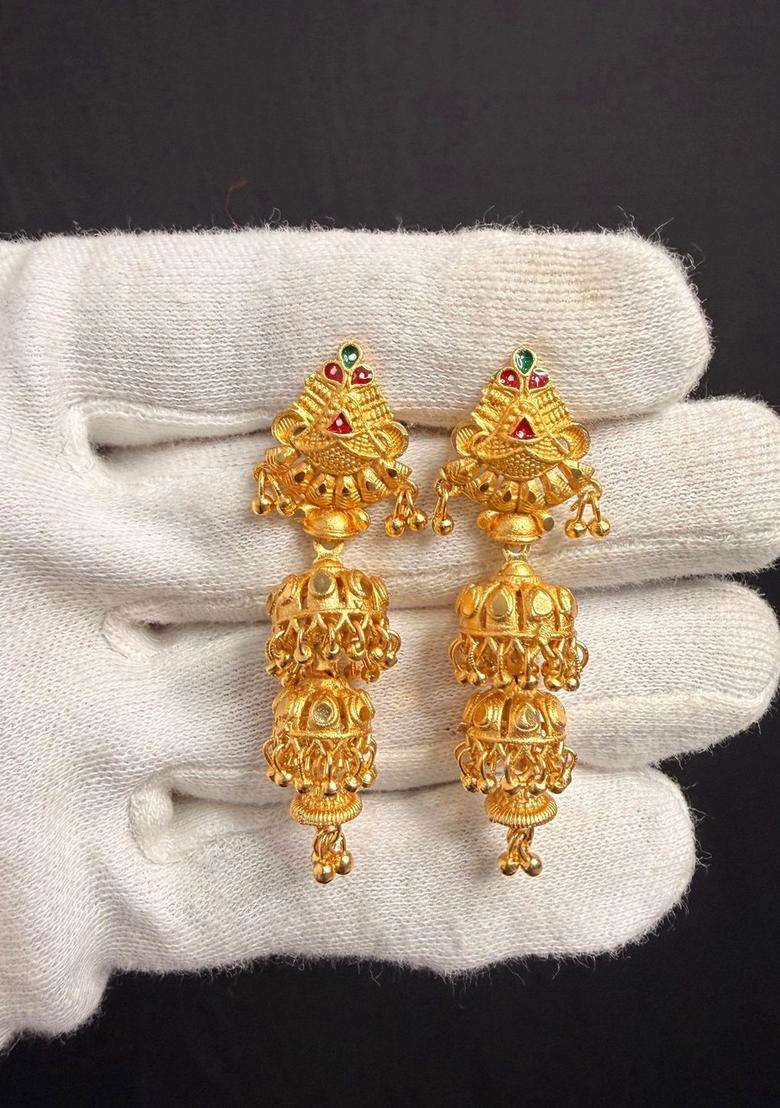 Gold-Plated Circular Drop Earrings for Women | Traditional Temple Jewellery for Wedding & Festive Wear | Gift for Her - Indya