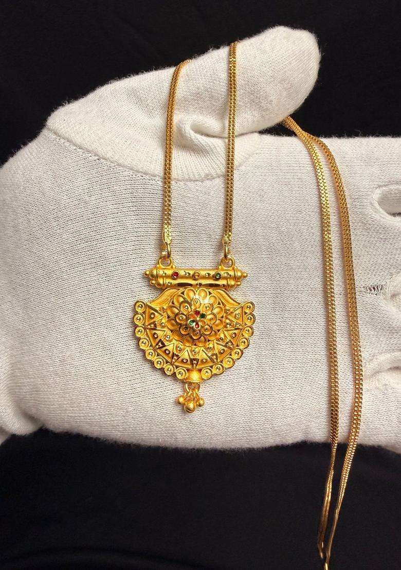 Gold-Plated Geometric Pendants with Chains for Women | Traditional Temple Jewellery for Wedding & Festive Wear | Gift for Her - Indya