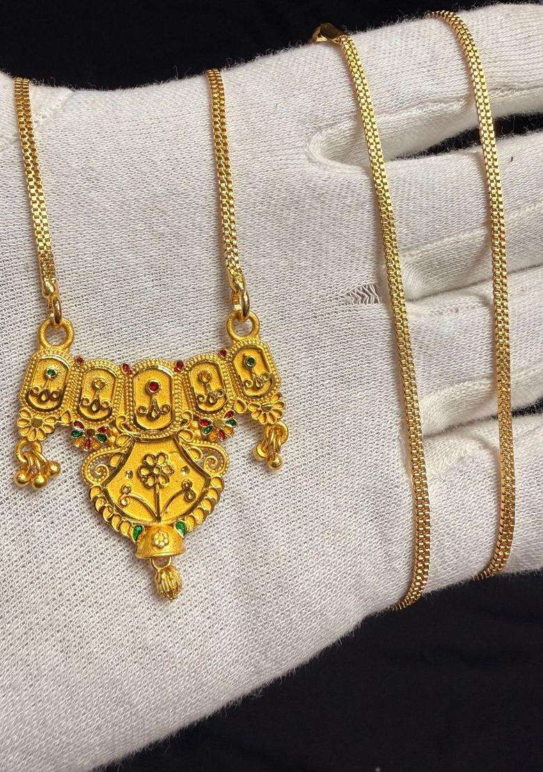 Gold-Plated Geometric Pendants with Chains for Women | Traditional Temple Jewellery for Wedding & Festive Wear | Gift for Her - Indya
