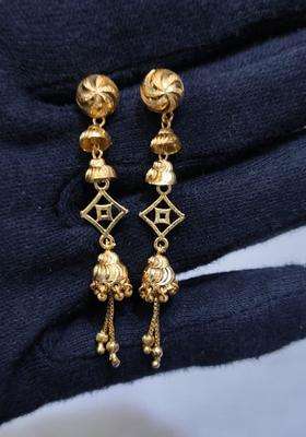 2 Gram Gold-Plated Hanging Sui Dhaga Temple Dome Shaped Jhumkas for Women | Traditional Temple Jewellery for Wedding & Festive Wear | Gift for Her