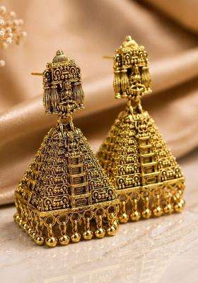 Gold-Plated Triangular Jhumkas Earrings for Women | Traditional Temple Jewellery for Wedding & Festive Wear | Gift for Her