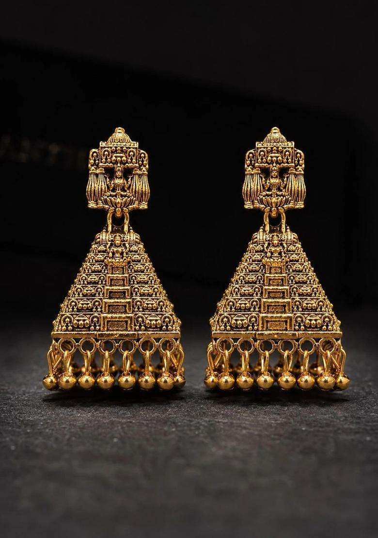 Gold-Plated Triangular Jhumkas Earrings for Women | Traditional Temple Jewellery for Wedding & Festive Wear | Gift for Her - Indya