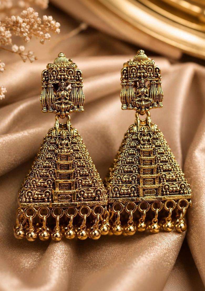 Gold-Plated Triangular Jhumkas Earrings for Women | Traditional Temple Jewellery for Wedding & Festive Wear | Gift for Her - Indya