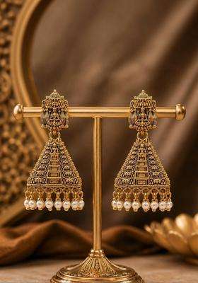 Gold-Plated Geometric Jhumkas Earrings for Women | Traditional Temple Jewellery for Wedding & Festive Wear | Gift for Her