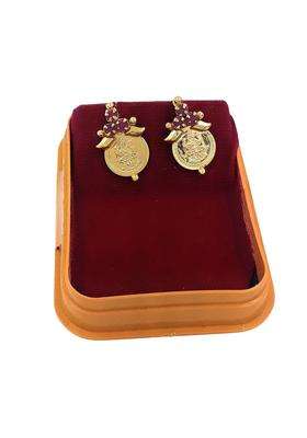 Gold-Plated American Diamond Studded Coin Contemporary Temple Studs for Women | Traditional Temple Jewellery for Wedding & Festive Wear | Gift for Her
